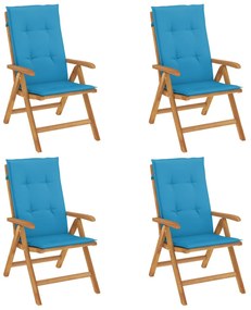 vidaXL Καρέκλες Κήπου Ανακλινόμενες 4 τεμ. Μασίφ Ξύλο Teak &amp; Μαξιλάρια