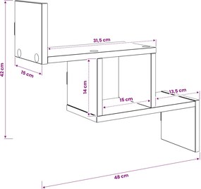 vidaXL Ράφι Τοίχου Μαύρη Δρυς 48 x 15 x 42 εκ Επεξεργασμένο Ξύλο