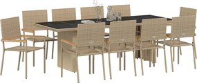 vidaXL Σέτ φαγητού για κήπο 11 pcs Μπεζ συνθετικό ρατάν