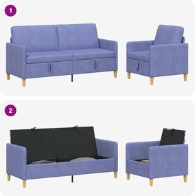 vidaXL Σαλονάκι Σετ Με Αποθηκευτικό Χώρο 2 pcs Μπλε τζην Πολυεστέρας
