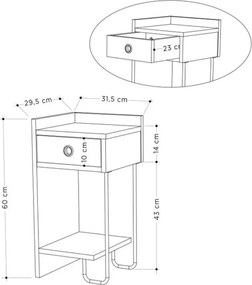 Κομοδίνο Sirius Megapap αριστερό χρώμα λευκό 32x30x61εκ.