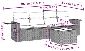 Σετ Καναπέ Κήπου 5 τεμ. Μπεζ Συνθετικό Ρατάν με Μαξιλάρι - Μπεζ