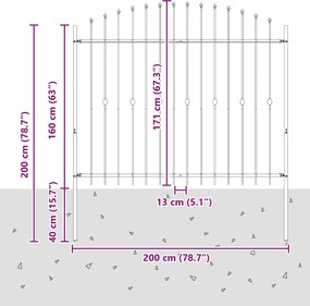 vidaXL Φράχτης με Σπίθες Asten Μαύρο 200 x 200 cm
