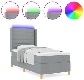 vidaXL Κρεβάτι με Στρώμα Box Spring & Φωτισμό LED Γκρι 100x200 εκ Fabric