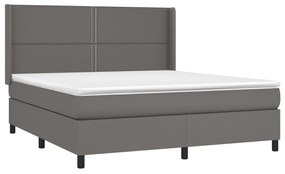 vidaXL Κρεβάτι Boxspring με Στρώμα Γκρι 160x200εκ. από Συνθετικό Δέρμα