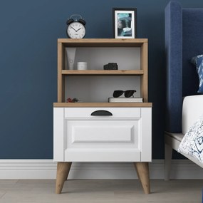 Stewehome Κομοδίνο ξύλινο με ράφια και συρτάρι 45x40x74.4 cm