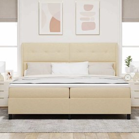 vidaXL LED Κρεβάτι με βάθρο με κεφαλάρι Κρεμ 200 x 200 cm ύφασμα