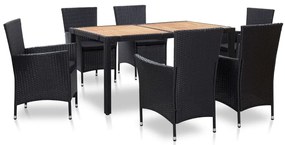 vidaXL Σετ Τραπεζαρίας Εξ. Χώρου 7 τεμ. Μαύρο Συνθ. Ρατάν με Μαξιλάρια