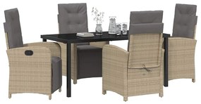vidaXL Σέτ φαγητού για κήπο 5 pcs Μπεζ συνθετικό ρατάν