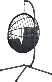 vidaXL Πολυθρόνα Egg Κρεμαστή με Βάση Ανθρακί Συνθ. Ρατάν / Ατσάλι