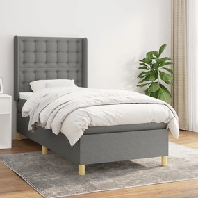 vidaXL Κρεβάτι Boxspring με Στρώμα Σκούρο Γκρι 90x200 εκ. Υφασμάτινο