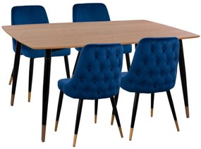 Σετ τραπεζαρίας JOLIE C11198.08 5τεμ. MDF TOP - Βελούδο Μπλέ &amp; Μέταλλο Μαύρο 160x90x74 εκ.