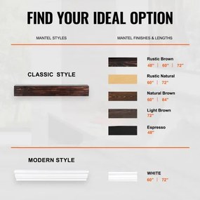 VEVOR Fireplace Mantel Wood Shelf Floating Rustic Fireplace Mantel 48&quot; Brown