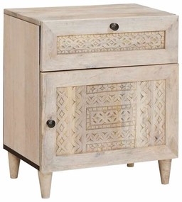 vidaXL Κομοδίνο με συρτάρι Μπεζ 50 x 33 x 60 εκ Μασίφ ξύλο μάνγκο