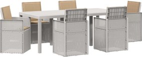 vidaXL Σέτ φαγητού για κήπο με μαξιλάρι 7 pcs Λευκό και Taupe PP