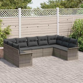 vidaXL Σετ Καναπέ Κήπου με μαξιλάρι 9 pcs Γκρι Πολυ ράταν