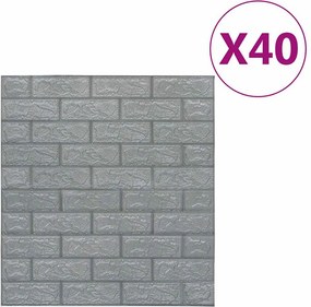 vidaXL 3D Τούβλα Ταπετσαρίας Αυτοκόλλητα Ανθρακί 40 τεμ.