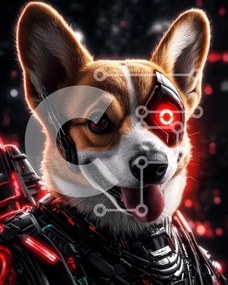 Intra Συλλεκτικό Ξύλινο Παζλ Plywood  4mm - Cybernetic Corgi με φουτουριστική πανοπλία Σε Ξύλινο Κουτί - Διαστάσεις: 10x10 cm – 25 κομμάτια