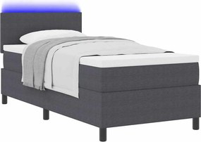 vidaXL LED Κρεβάτι με βάθρο Σκούρο Γκρι και Λευκό 90 x 190 cm