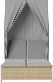 vidaXL Ξαπλώστρα Διπλή Μπεζ από Συνθετικό Ρατάν με Οροφή / Κουρτίνες