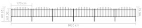 vidaXL Κάγκελα Περίφραξης με Λόγχες Μαύρα (0,5-0,75)x10,2 μ. Ατσάλινα