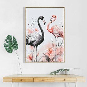 Πίνακας Τοίχου Flamingos με Κορνίζα Μπεζ-Καμβάς Εκτύπωση 52,5x2,8x72,5Yεκ.