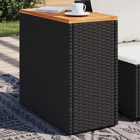 vidaXL Τραπέζι Κήπου με Ξύλινη Επιφάνεια Μαύρο 58x27,5x55εκ Συνθ Ρατάν