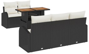 vidaXL Σετ Εξωτερικής Τραπεζαρίας 6 Τεμαχίων με Μαξιλάρια Μαύρο Ρατάν Ακακία
