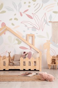 Kρεβάτι Παιδικό Montessori Small House με Κάγκελα + Καμινάδα σε Φυσικό  Ξύλο  80×180cm  Adeko (Δώρο 10% έκπτωση στο Στρώμα)