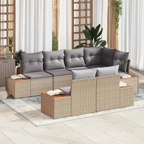 vidaXL Σετ Κήπου 7 Τεμαχίων με Μαξιλάρια Μπεζ Poly Rattan