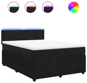 vidaXL Κρεβάτι Boxspring με Στρώμα Μαύρο 140x190 εκ. Βελούδινο