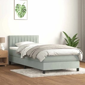 vidaXL Box Spring κρεβάτι με στρώμα ανοιχτό γκρι 90x220 εκ. Βελούδινο