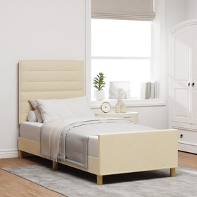 vidaXL Σκελετός Κρεβατιού με κεφαλάρι Κρεμ 100 x 200 cm ύφασμα