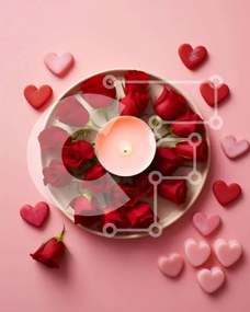 Intra Συλλεκτικό Ξύλινο Παζλ Plywood 4mm - Ρομαντική σύνθεση από τριαντάφυλλα και καρδιές Σε Ξύλινο Κουτί - Διαστάσεις Puzzle: 10x10 cm – 25 κομμάτια