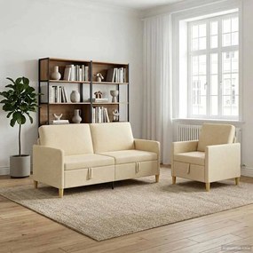 vidaXL Σαλονάκι Σετ Με Αποθηκευτικό Χώρο 2 pcs Κρεμ Πολυεστέρας