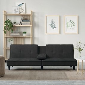 Καναπές Κρεβάτι με Ποτηροθήκη Μαύρος Βελούδινος - Μαύρο