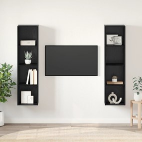 vidaXL Σετ επίπλου τηλεόρασης Επιτοίχιο 2 pcs Μαύρο 37 x 37 x 142.5 εκ