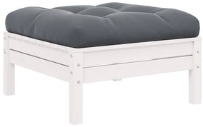 vidaXL Υποπόδιο Κήπου Λευκό από Μασίφ Ξύλο Πεύκου με Ανθρακί Μαξιλάρι