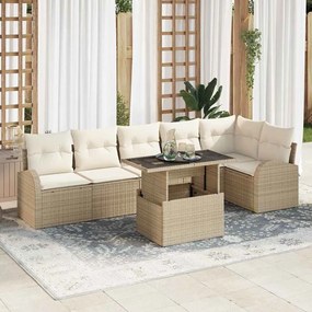 vidaXL Σετ Καναπέ Κήπου 7 pcs μπεζ και κρεμ συνθετικό ρατάν