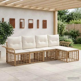 vidaXL Σειρά Καναπέ Εξωτερικού 5 pcs Φυσικό και Κρέμα Λευκό
