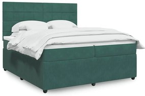 vidaXL Κρεβάτι Boxspring με Στρώμα Σκούρο Πράσινο 200x200εκ. Βελούδινο