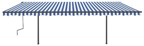 Τέντα Συρόμενη Χειροκίνητη με Στύλους Μπλε / Λευκό 6x3,5 μ. - Μπλε