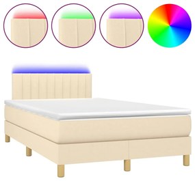 vidaXL Κρεβάτι Boxspring με Στρώμα & LED Κρεμ 120x190 εκ. Υφασμάτινο