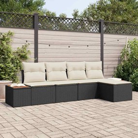 vidaXL Σετ Καναπέ Κήπου 5 pcs Μαύρο και κρεμ 184 x 62 x 85 εκ.