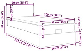 Οθωμανικό κρεβάτι με στρώμα ανοιχτό γκρι 90x200cm ύφασμα - Γκρι