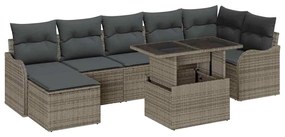 vidaXL Σετ Καναπέ Κήπου με μαξιλάρι 8 pcs Γκρι Πολυ ράταν