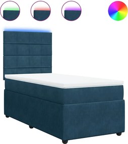 vidaXL Κρεβάτι Boxspring με Στρώμα Μπλε 90x200 εκ. Βελούδινο