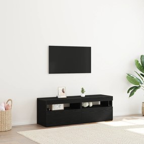 vidaXL Ντουλάπια τηλεόρασης με LED φώτα 2 τεμάχια Μαύρο Δρυς 60x35x40 εκ Επεξεργασμένο ξύλο