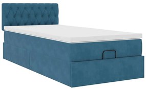 vidaXL Οθωμανικό κρεβάτι με στρώμα & LEDs Σκούρο μπλε 90x200cm Velvet