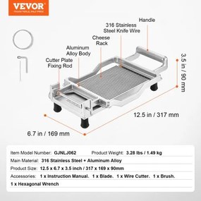 VEVOR Cheese Cutter with Wire Cheeser Butter Cutting 0.2&quot; Thin Cheese Slicer